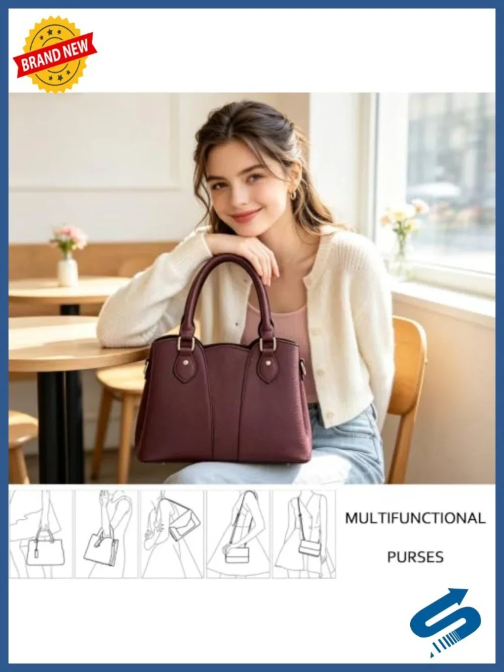 Vegan Leather Crossbody Purse Womens Tote Handbag Zipper Satchel